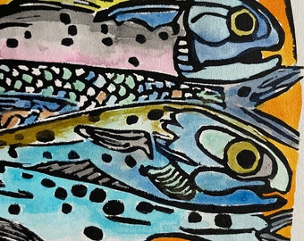 Four Fishes - original linocut