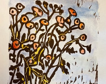 Wildflowers -woodblock print