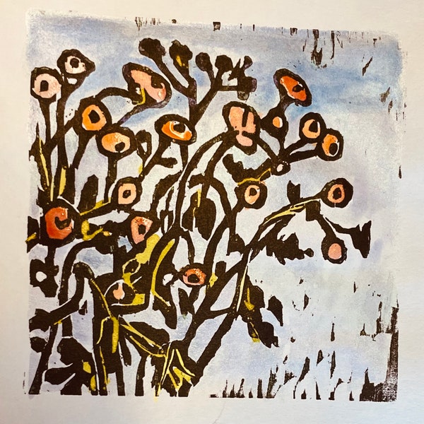 Wildflowers -woodblock print