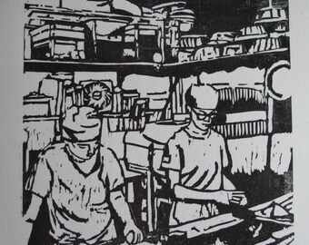 The Bakers - original woodblock print