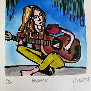 Busker - woodblock print