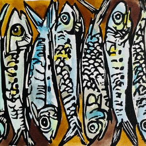 Sardines on a Friday original linocut print image 3