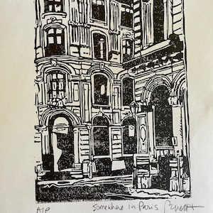 Somewhere in Paris - original linoleum cut
