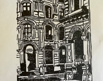 Somewhere in Paris - original linoleum cut