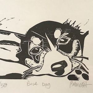 Best Dog - original woodblock print