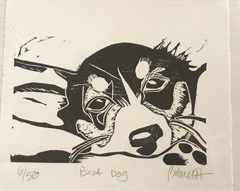 Best Dog - original woodblock print