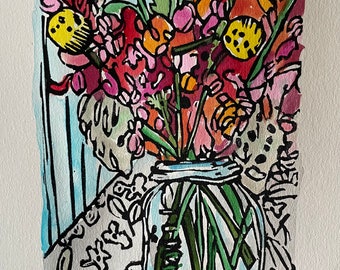 Wildflowers no. 3 - original linocut