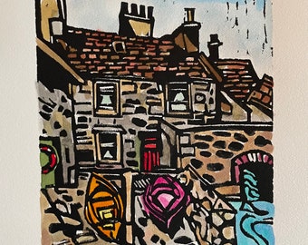 The Stone Cottage - original linocut