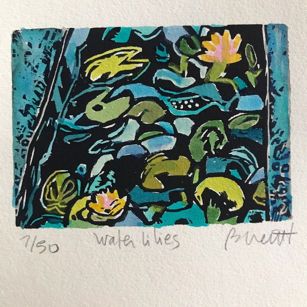 Waterlilies -original woodblock print.