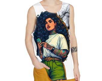 IMVU Tattoos inspired Woman Character Men's Tank: Best Summer T-Shirt Gift for Him! Green & White Clubwear, Going Out Top