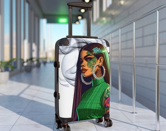 Urban Hard Suitcase: Ideal Gift - Small, Large, or Medium for Holidays, Weekends, Travel - IMVU Baddie, Grey & Green Tattoos