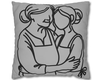 Mama, jouw liefde is de hartslag van onze familie. Happy Mother's Day Beste Cadeau Vierkante Poly Canvas Kussensloop, Grijs, voor kamer, bed of bank