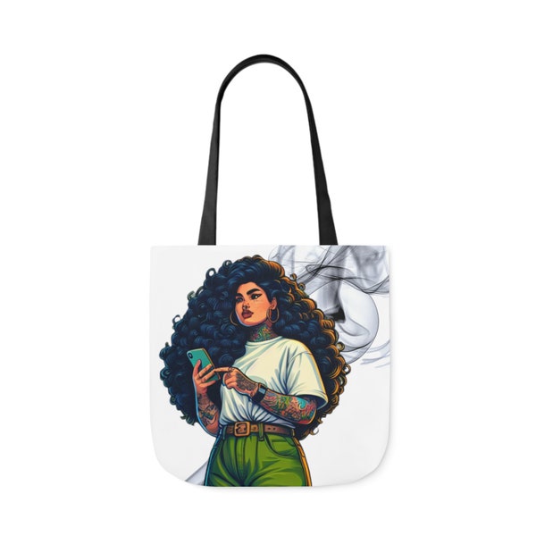 IMVU Woman Character Canvas Tote: Best Gift! Beach, Gym, Holiday Bag. Casual, Comfortable. 5-Color Straps, Tattooed Baddie