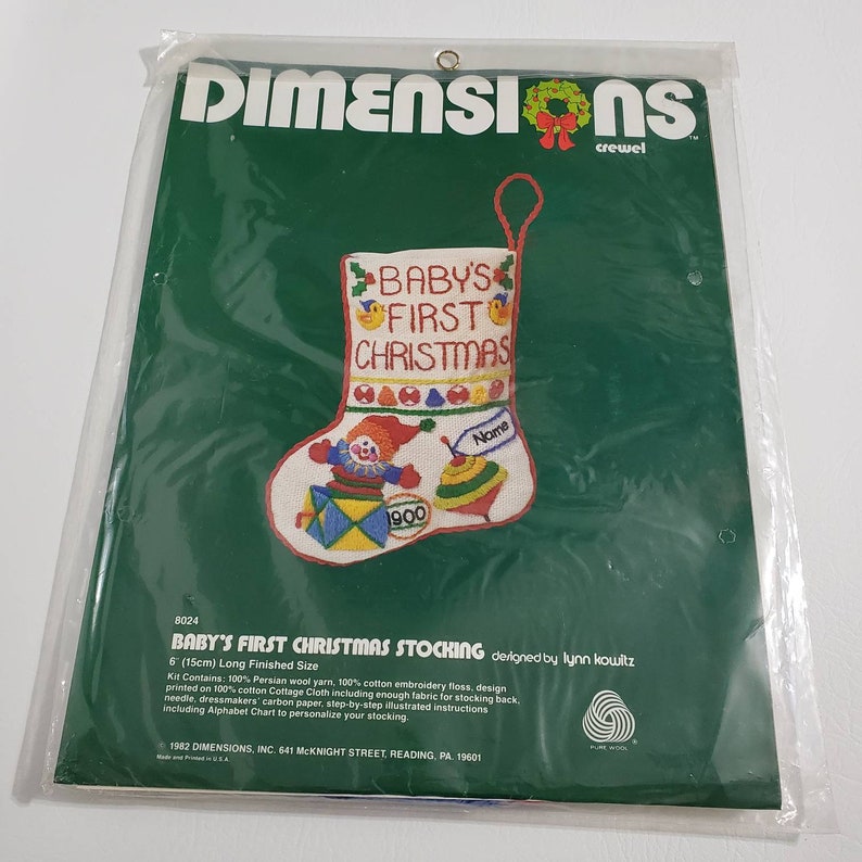 Dimensions Crewel Babys First Christmas Mini Stocking Design Etsy