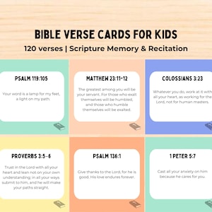 Tarjetas con versículos bíblicos / Memorización y recitación de las Escrituras para niños / Estudio bíblico para la escuela primaria