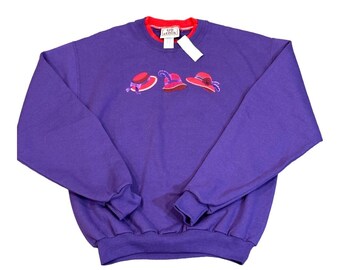 VTG 90&#39;s Top Stitch By Morning Sun Purple Double Collar Grandma Hats Sweatshirt