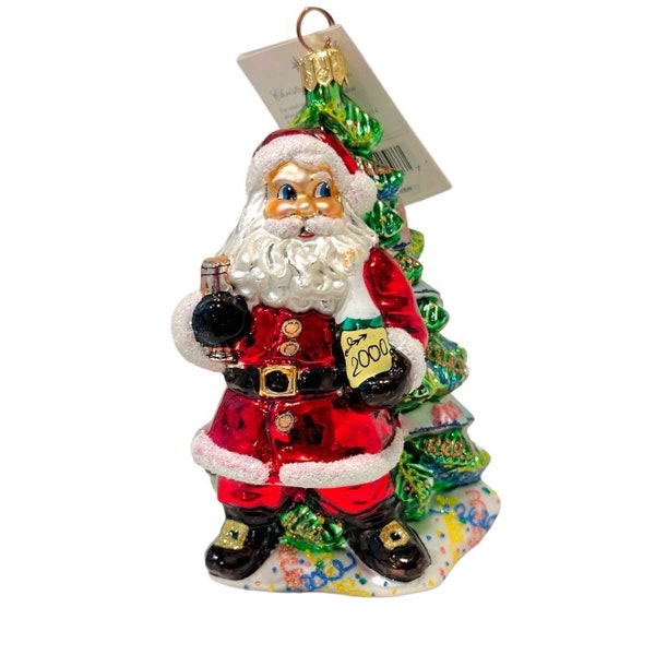 Christopher Radko Blown Glass Santa with Tree & Champagne New Year 2000 – Retired