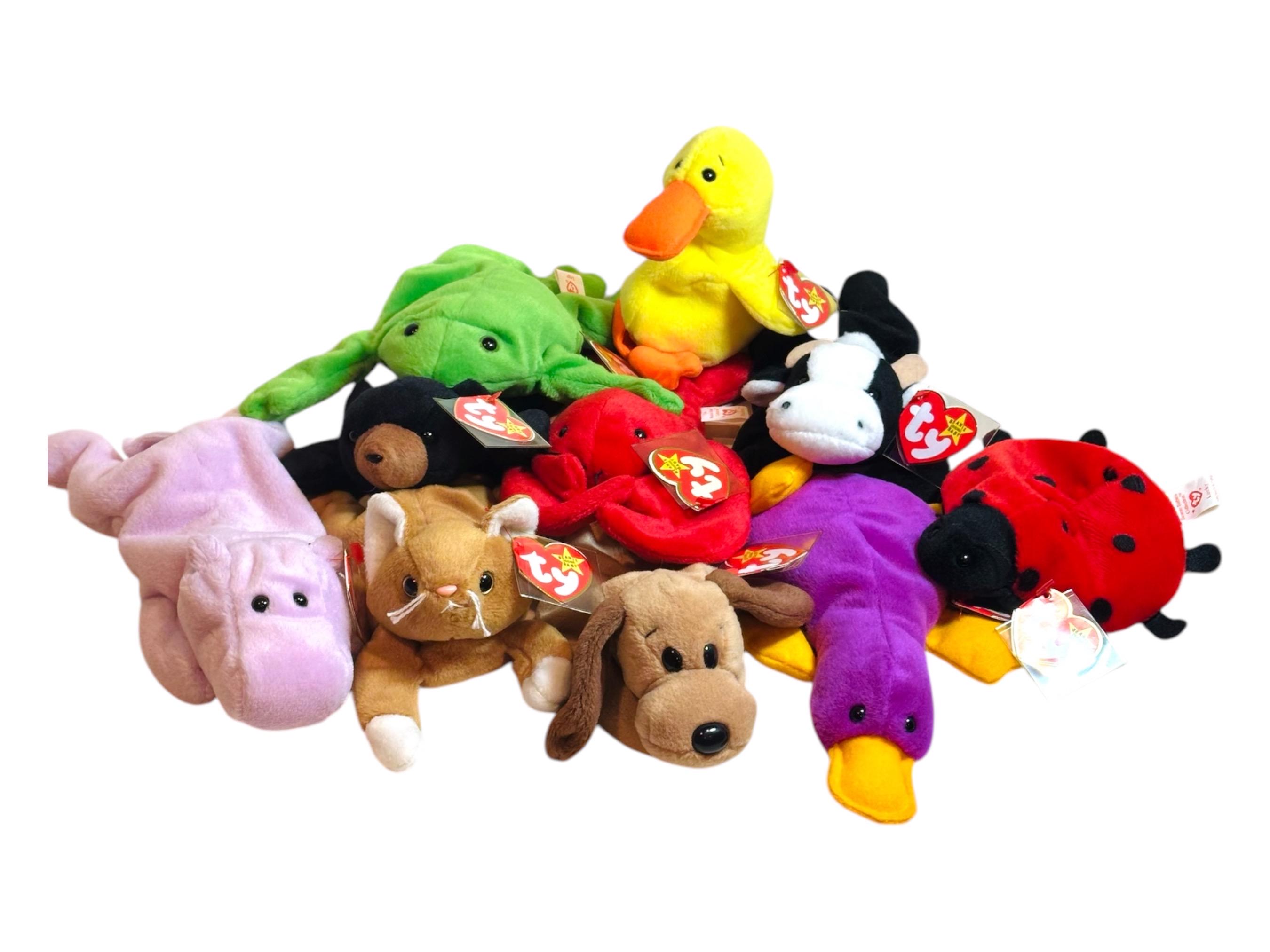 Ten Rare Ty Beanie Baby Collection - Like New Condition - 4th Gen Hang Tag & 5th Gen Tush Tag - PVC Pellets, Daisy, Blackie, Happy and more