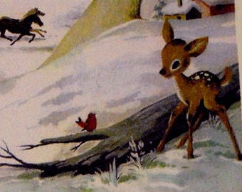 French ephemera "Bonne Année" holiday cards with adorable deer and birds - set of 8