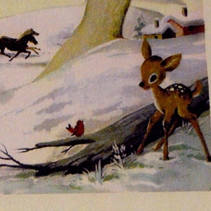 Français éphémères « Bonne Année » cartes de Noël avec adorable cerfs et oiseaux - set de 8