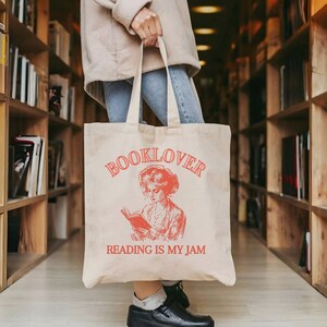 Booklover Tote Bag: Reading is My Jam, 100% Cotton Canvas