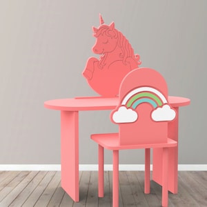 Unicorn and Rainbow Themed Kids Desk and Chair Set - Digital Plans