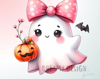 Cute Pink Ghost png, Halloween png, Ghost with Coquette Bow, Autumn Fall PNG, ghost sticker, mug t-shirt png, sublimation, POD png, clipart