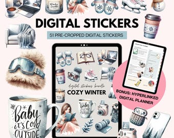 Digital Planner Stickers Cozy Winter, Digital Sticker Book, Goodnotes Stickers, Winter png, iPad Journal Stickers, Free Digital Planner