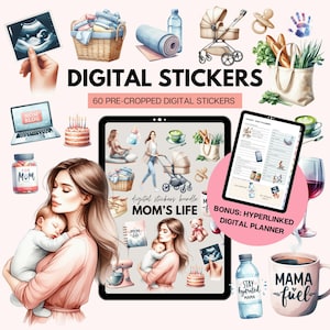 Digital Planner Stickers, Digital Sticker Book,  Mom’s Life Goodnotes Stickers, iPad Journal Stickers for mothers, Free Digital Planner