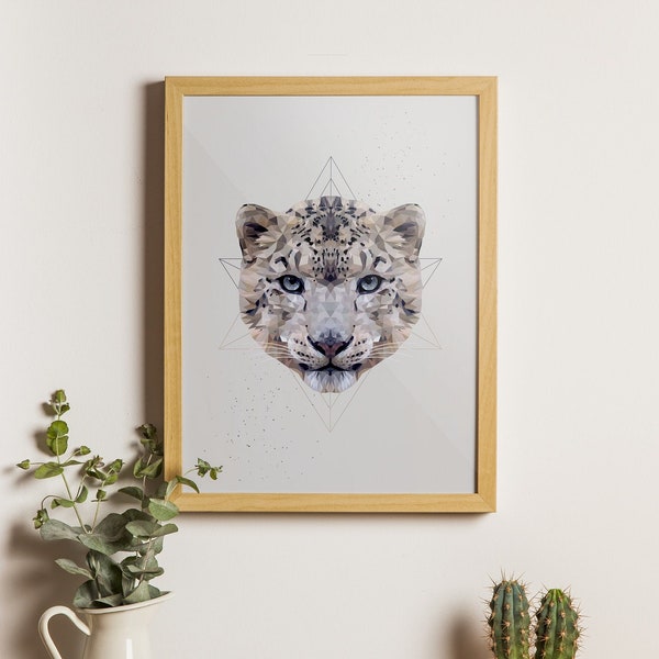 Impression léopard, Art mural leopard, Illustration animaux, Impression numérique animale, Portrait animalier, Low poly animalier