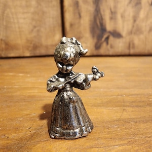 Vintage Pewter Girl Playing Violon / Fiddle - MINIATURE - Collectible