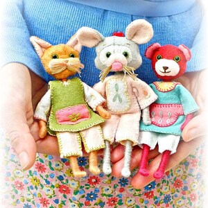 Felt Animal Doll Sewing Pattern Bundle: Cat, Mouse, Bear (PDF Pattern)