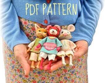 Felt animal doll cat / mouse / bear pdf sewing pattern and tutorial by Verity Hope
