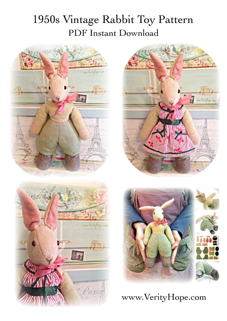 Verity Hope / Vintage Bunny Rabbit sewing pattern / rabbit doll / cloth doll pattern / instant download / digital pattern / doll making / image 5