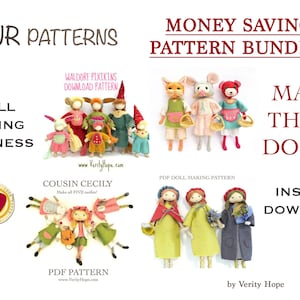 MONEY SAVING x4 pattern BUNDLE / Tutorial / Bendy dolls / Felt doll / animal dolls / Mini dolls / Instant download / pdf pattern /