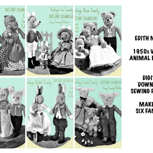 1950s Vintage Animal Doll Pattern / Edith Moody / Vintage soft toy pattern / Animal dolls / instant download / pdf/ sewing pattern