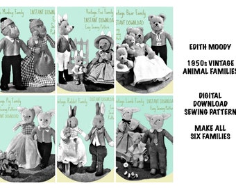 1950s Vintage Animal Doll Pattern / Edith Moody / Vintage soft toy pattern / Animal dolls / instant download / pdf/ sewing pattern