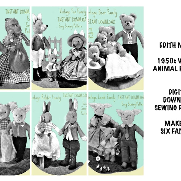 1950s Vintage Animal Doll Pattern / Edith Moody / Vintage soft toy pattern / Animal dolls / instant download / pdf/ sewing pattern