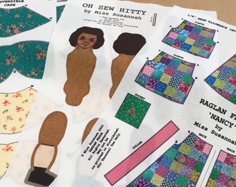 Easy Fabric Printed Jointed Cloth Doll Pattern Kit To Create Antique Hitty Doll + Mini Patchwork Dress + Pet | Simply cut out & sew pattern