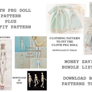 MONEY SAVING BUNDLE / Cloth Peg Doll / Doll Pattern Wood doll / sewing pattern / digital pattern / historical doll image 3