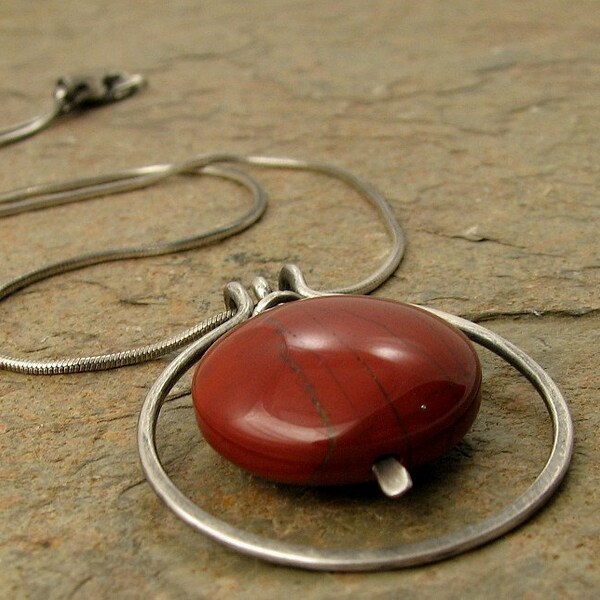 petroglyph. red jasper oxidized sterling silver necklace
