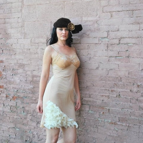 Natural Tea Dyed Altered Vintage Slip Dress-Taupe Brown-Wedding Dress Alternative
