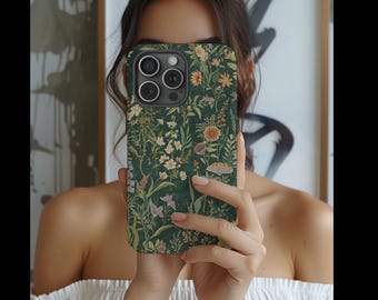 Funda para iPhone Dark Wildflower, funda para teléfono con diseño floral botánico estilo cottagecore