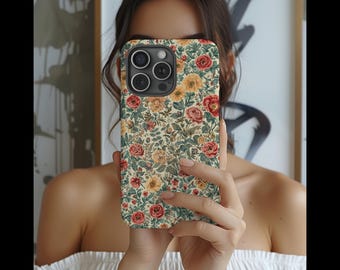 Funda para iPhone con estampado floral estilo cottagecore oscuro, funda para teléfono con estampado floral vintage de la naturaleza.