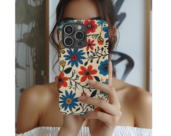 Funda artística con estampado floral naranja para iPhone, funda retro con flores para iPhone Serie 17 (Pro Max, Plus)