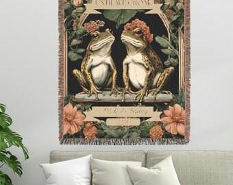 Personalized Anniversary Gift, Frog Couple Tapestry,Custom Name Tapestry, Cottagecore wedding gift, Couple Gift, custom couple gift,