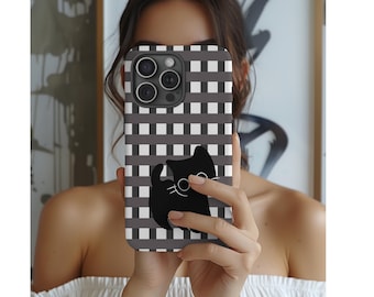 Funda para teléfono Retro Black Cat, funda protectora de estilo vintage para iPhone y Samsung.