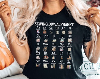 Sewing Shirt, Sewing Diva Alphabet Shirt, Quilt T-Shirt, Quilt Blocks Tee, Gift for Quilter, Quilt Retreat Shirt, Gift For Sewer