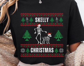 Family Matching Shirts, Christmas 12 Foot Skeleton Shirt, Red Ugly Christmas Santa Hat 12 Ft Skeleton Shirt, 7 Ft Skeleton Dog Skelly Outfit