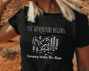 The Adventure Begins Camping Shirt, Camping Shirts, Mountain TShirt, Hiker TShirts, Nature Lover Shirt, Camping Gift, Vacation Shirt